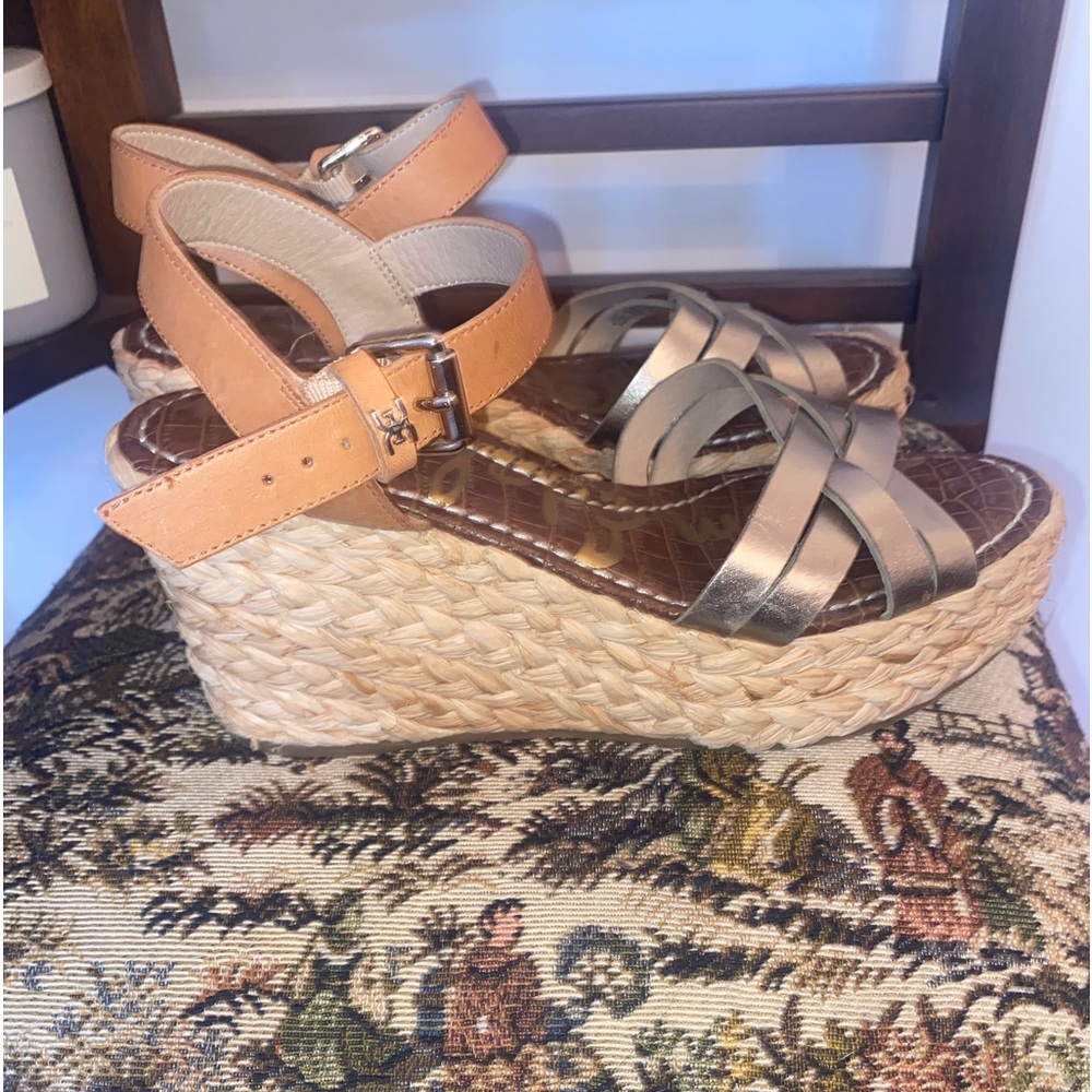 Sam Edelman Darlene Wedge Sandals 8.5 Metallic Gold Espadrille Braided Platform - Picture 4 of 16
